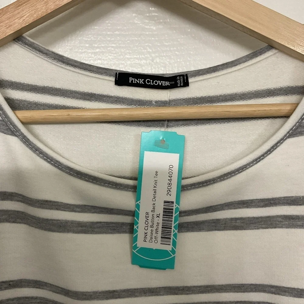 Pink Clover White and Gray Striped Top - Picture 4 of 9
